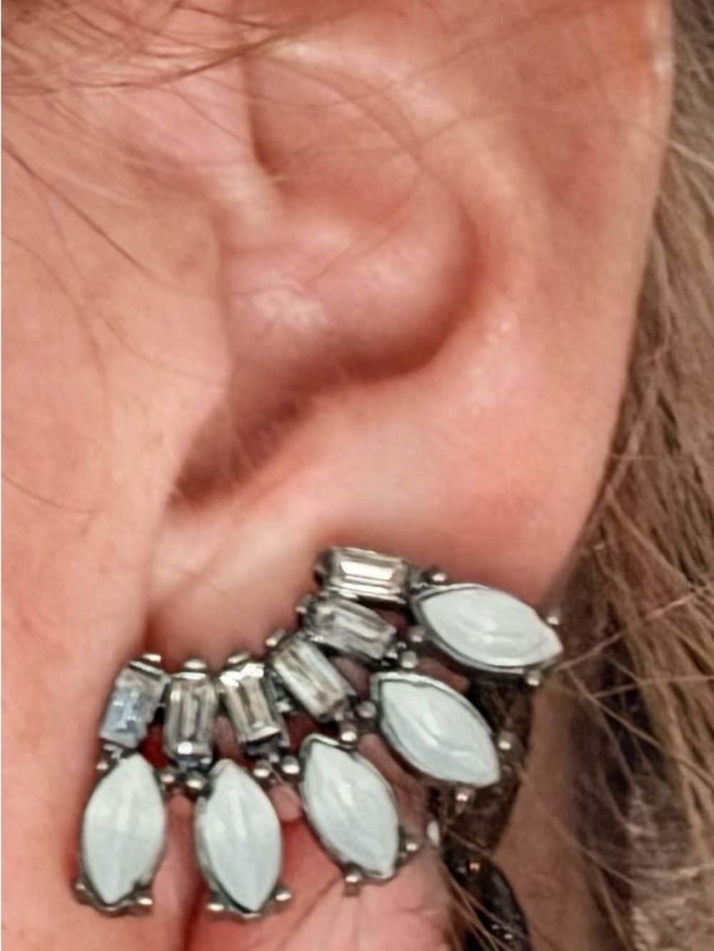 Silver-Tone White Marquise Crystal Cluster Earriings